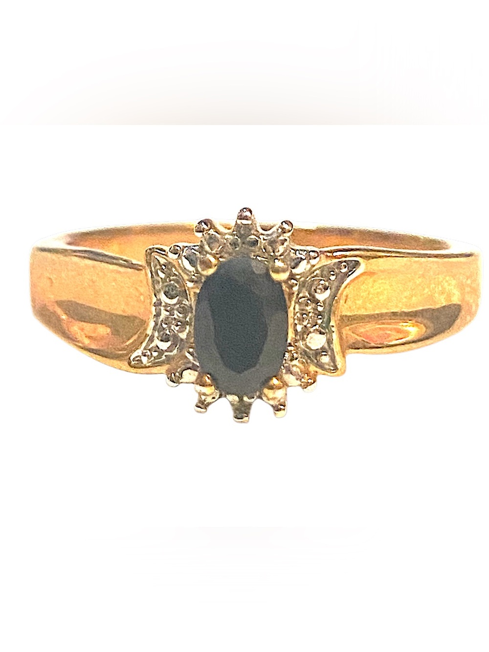 Vintage Black Stone Ring Gold Cz